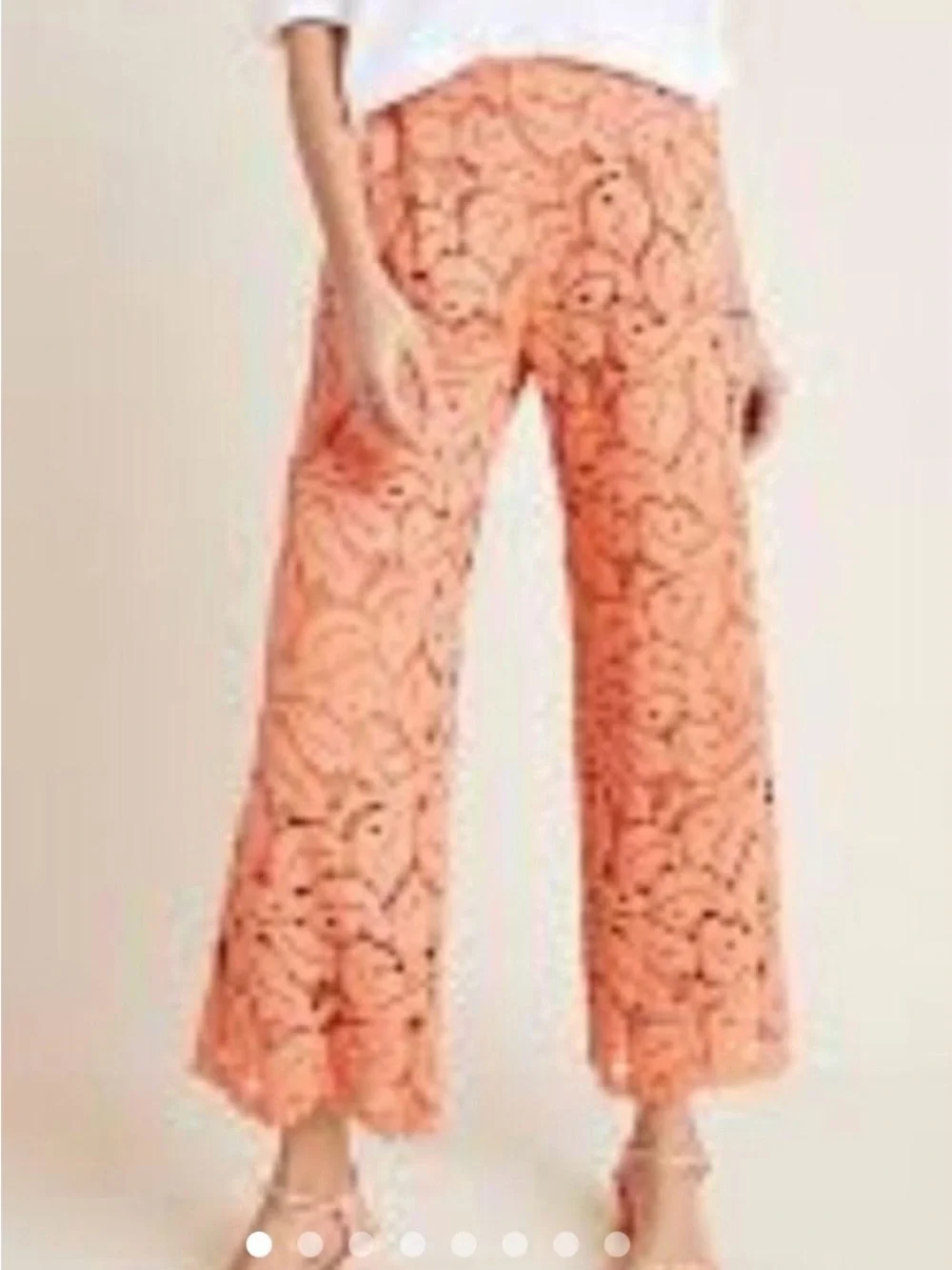 Anthropologie Coral Lace Wide-Leg Crop Pants 0212 - Picture 1 of 4